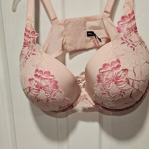torrid Blush Pink Lace Push-Up Bra with Rose Embroidery
